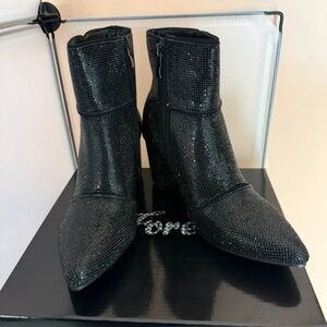 Forever Link Black Rhinestone Pointed Ankle Booties
